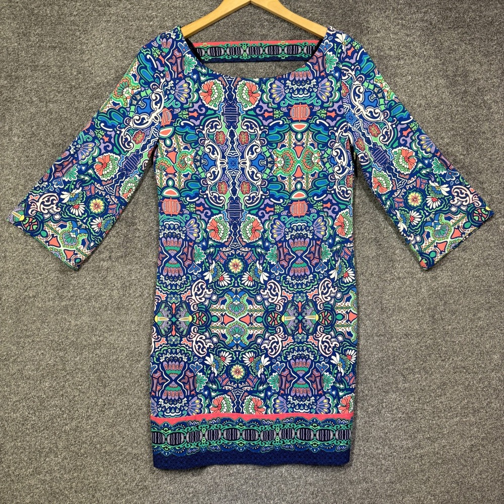 Laundry by Shelli Segal Dress XS Blue Multi Paisley Print Back Cutout Sheath